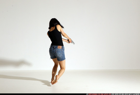 Woman Young Athletic White Fighting with gun Moving poses Casual