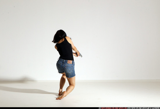 Woman Young Athletic White Fighting with gun Moving poses Casual