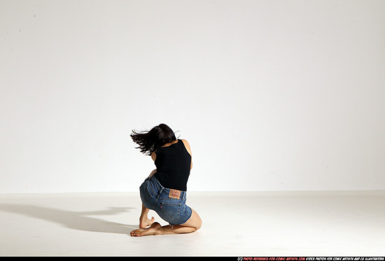 Woman Young Athletic White Fighting with gun Moving poses Casual