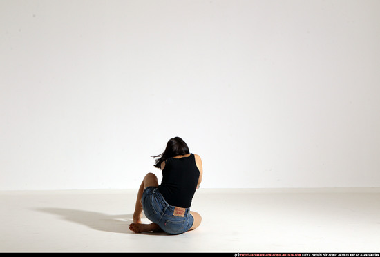 Woman Young Athletic White Fighting with gun Moving poses Casual