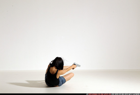 Woman Young Athletic White Fighting with gun Moving poses Casual