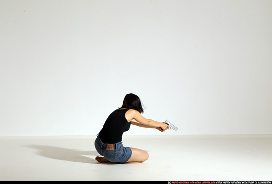 Woman Young Athletic White Fighting with gun Moving poses Casual