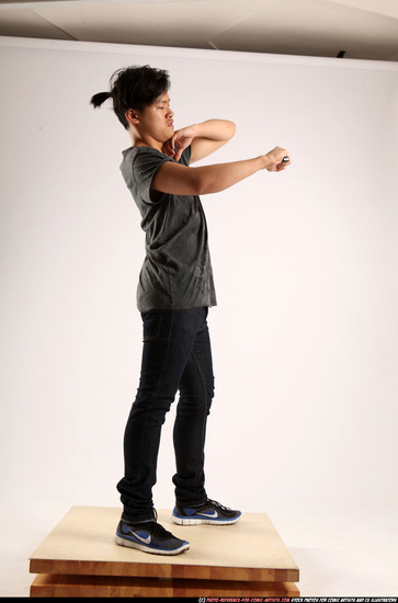 Man Young Athletic Fighting with knife Standing poses Casual Asian