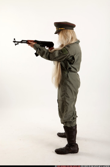 Woman Young Average Fighting with submachine gun Standing poses Army Asian