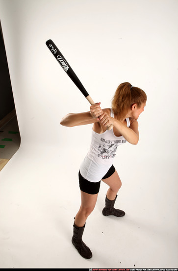 Woman Adult Athletic White Standing poses Casual Fighting with bat