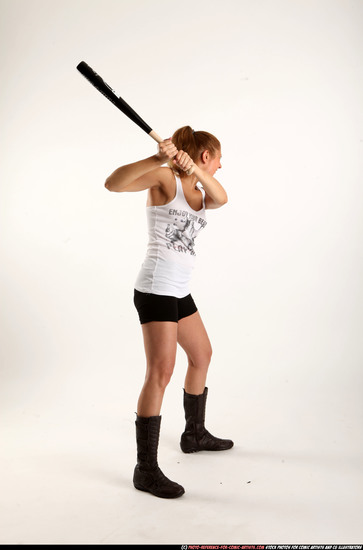 Woman Adult Athletic White Standing poses Casual Fighting with bat