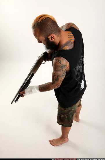 Man Adult Athletic White Standing poses Casual Fighting with shotgun