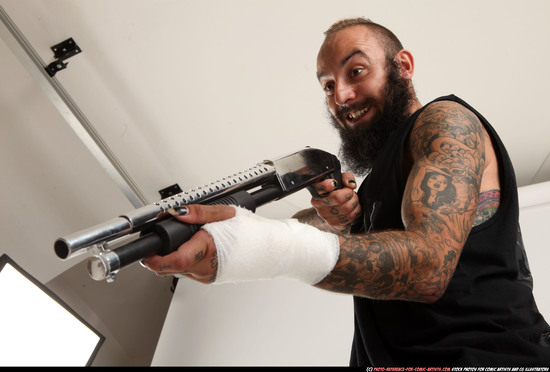 Man Adult Athletic White Standing poses Casual Fighting with shotgun