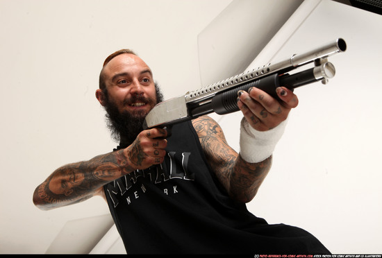 Man Adult Athletic White Standing poses Casual Fighting with shotgun