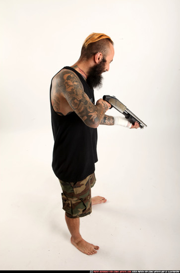 Man Adult Athletic White Standing poses Casual Fighting with shotgun