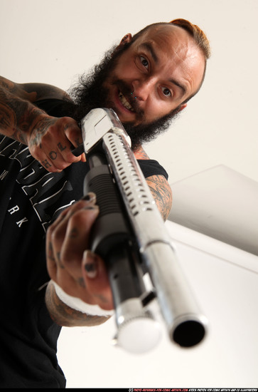 Man Adult Athletic White Standing poses Casual Fighting with shotgun