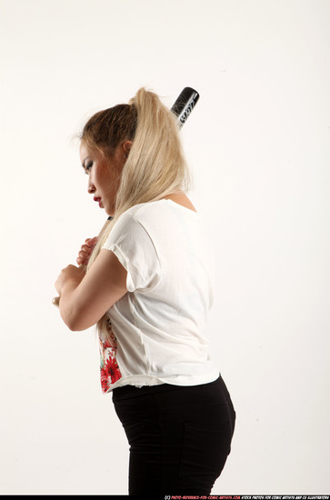 Woman Young Average Standing poses Casual Asian Fighting with bat