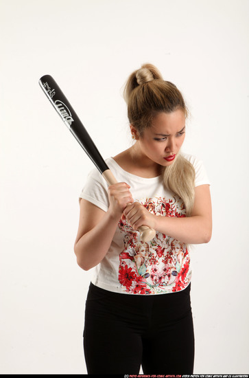 Woman Young Average Standing poses Casual Asian Fighting with bat