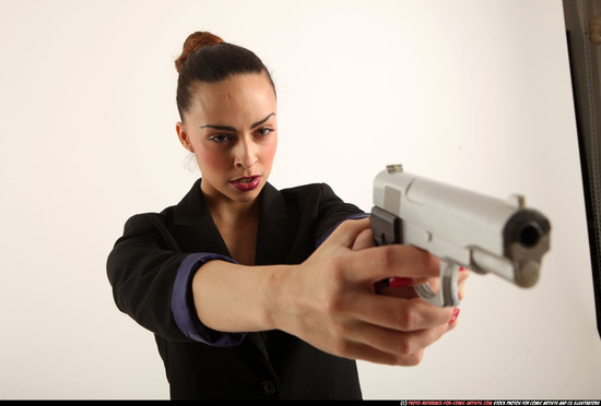 Woman Young Athletic White Fighting with gun Standing poses Casual