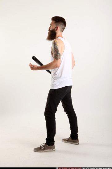 Man Adult Athletic White Standing poses Casual Fighting with bat