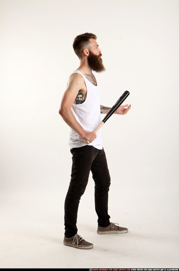 Man Adult Athletic White Standing poses Casual Fighting with bat