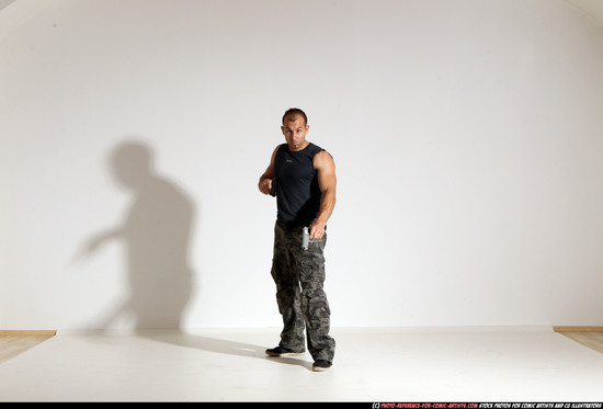 Man Adult Athletic White Fighting with gun Moving poses Army