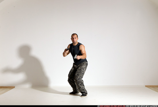 Man Adult Athletic White Fighting with gun Moving poses Army