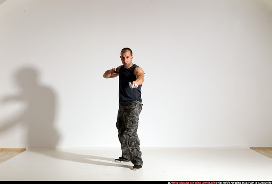 Man Adult Athletic White Fighting with gun Moving poses Army