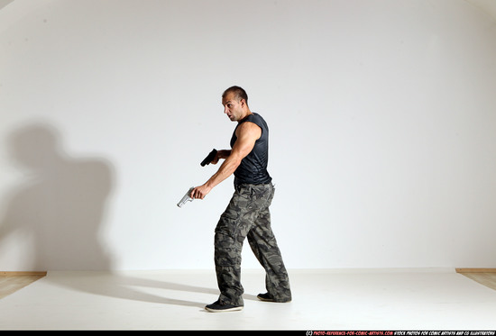 Man Adult Athletic White Fighting with gun Moving poses Army