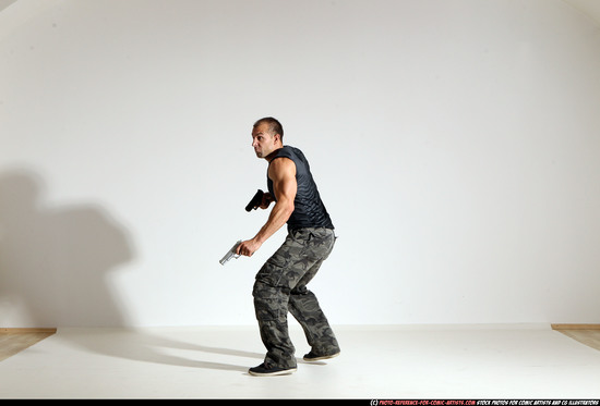 Man Adult Athletic White Fighting with gun Moving poses Army