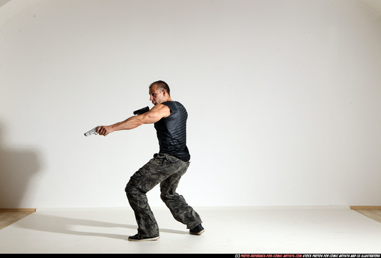 Man Adult Athletic White Fighting with gun Moving poses Army