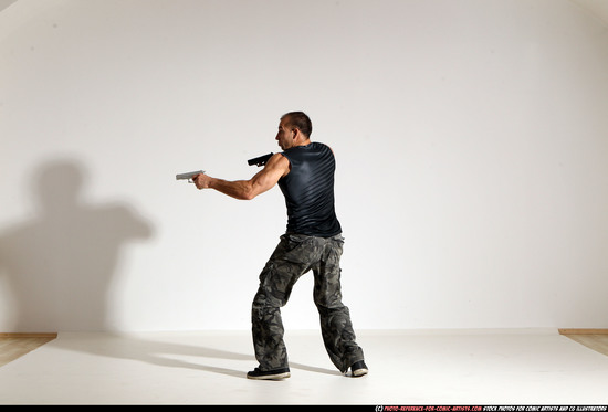 Man Adult Athletic White Fighting with gun Moving poses Army