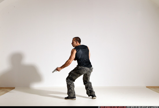 Man Adult Athletic White Fighting with gun Moving poses Army