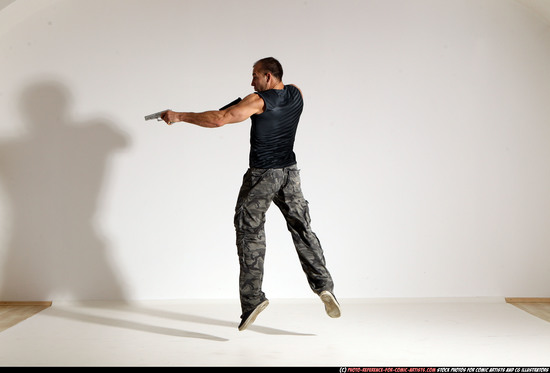 Man Adult Athletic White Fighting with gun Moving poses Army