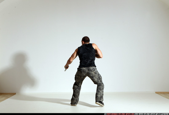 Man Adult Athletic White Fighting with gun Moving poses Army