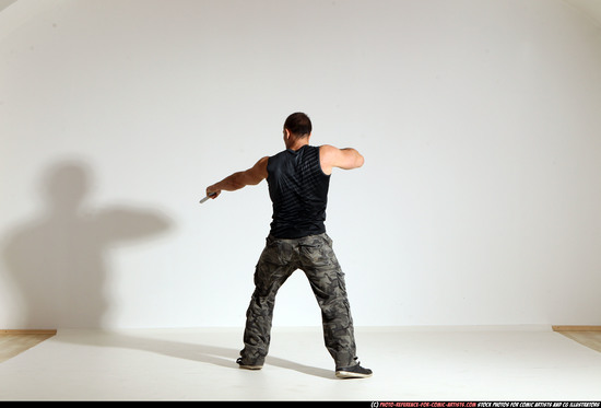 Man Adult Athletic White Fighting with gun Moving poses Army