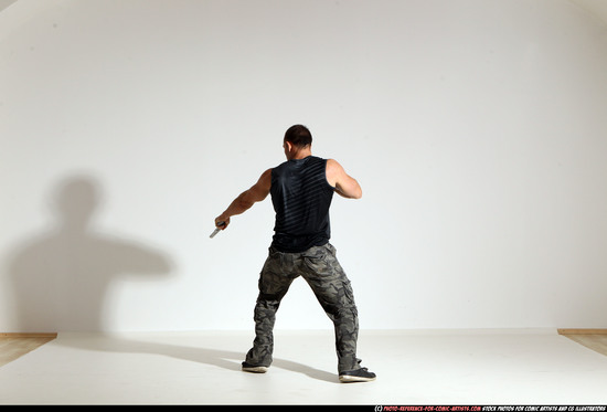 Man Adult Athletic White Fighting with gun Moving poses Army