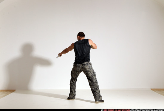 Man Adult Athletic White Fighting with gun Moving poses Army