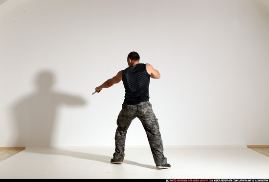 Man Adult Athletic White Fighting with gun Moving poses Army