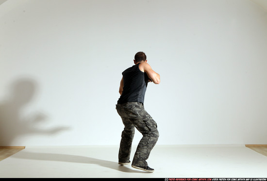 Man Adult Athletic White Fighting with gun Moving poses Army