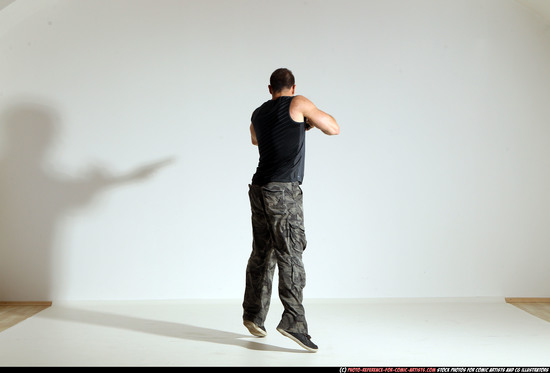 Man Adult Athletic White Fighting with gun Moving poses Army