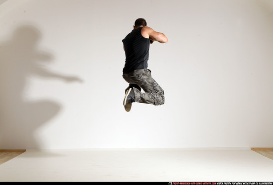 Man Adult Athletic White Fighting with gun Moving poses Army