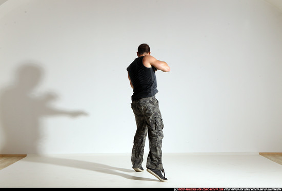 Man Adult Athletic White Fighting with gun Moving poses Army