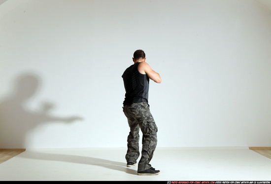 Man Adult Athletic White Fighting with gun Moving poses Army