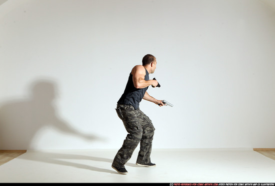 Man Adult Athletic White Fighting with gun Moving poses Army