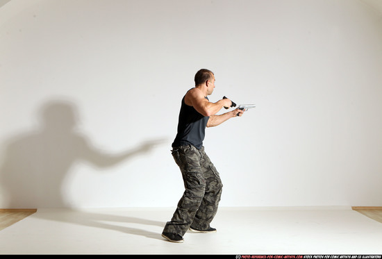 Man Adult Athletic White Fighting with gun Moving poses Army