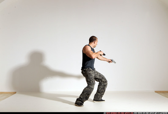 Man Adult Athletic White Fighting with gun Moving poses Army