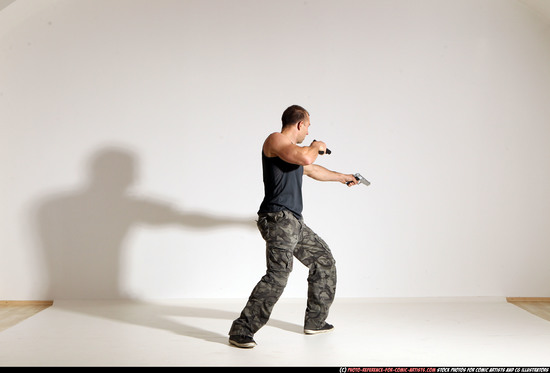 Man Adult Athletic White Fighting with gun Moving poses Army