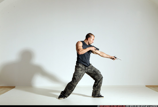 Man Adult Athletic White Fighting with gun Moving poses Army