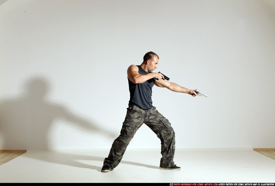 Man Adult Athletic White Fighting with gun Moving poses Army