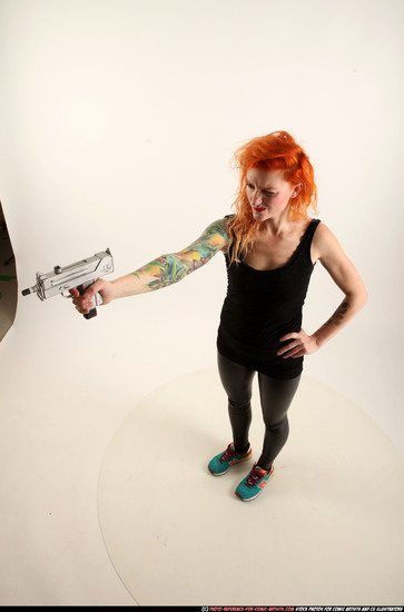 Woman Adult Athletic White Fighting with submachine gun Standing poses Casual