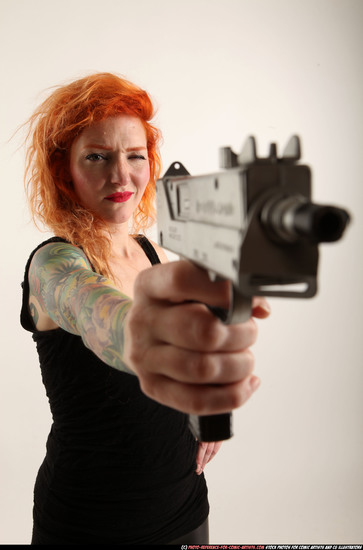 Woman Adult Athletic White Fighting with submachine gun Standing poses Casual