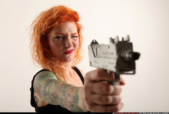 Woman Adult Athletic White Fighting with submachine gun Standing poses Casual