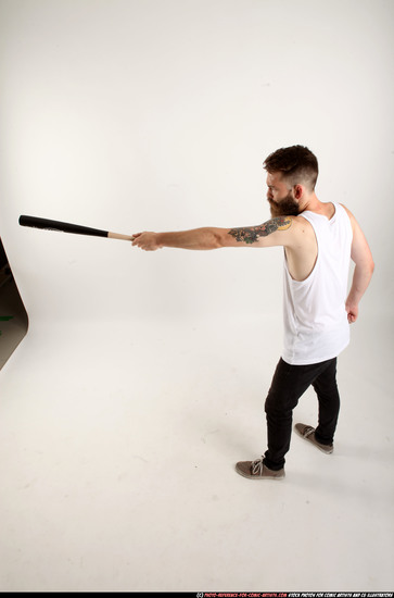 Man Adult Athletic White Standing poses Casual Fighting with bat