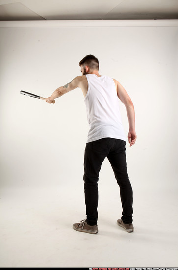 Man Adult Athletic White Standing poses Casual Fighting with bat